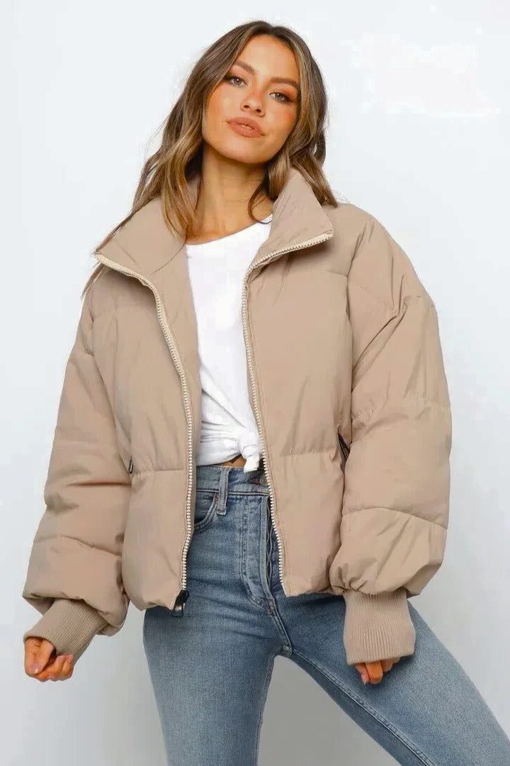 Short Puffer Jacket with Zip for Women