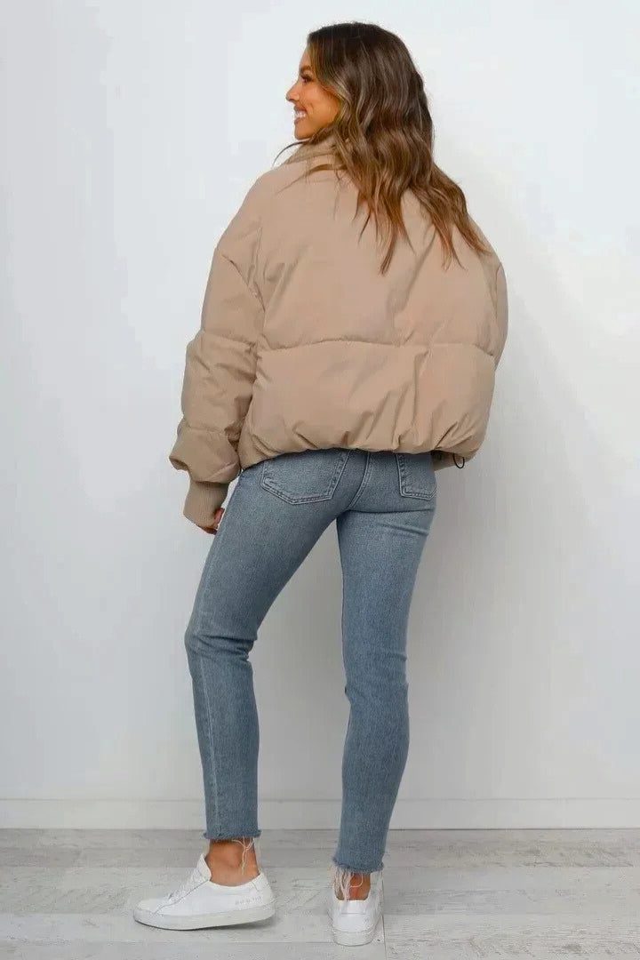 Short Puffer Jacket with Zip for Women
