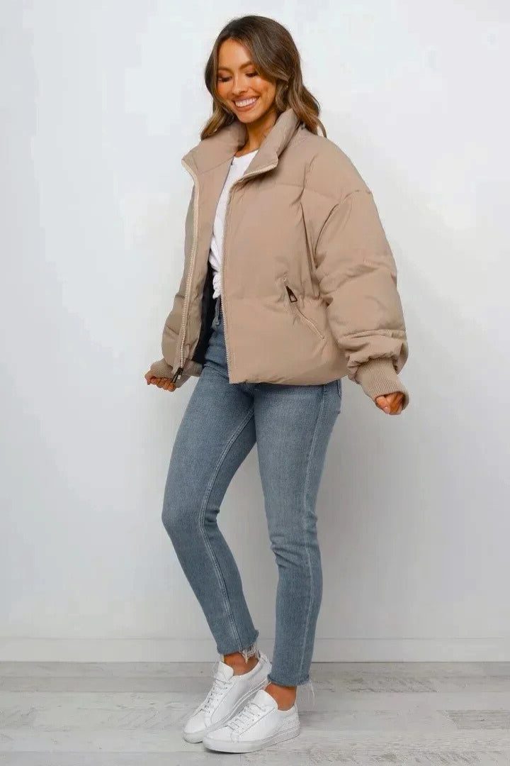 Short Puffer Jacket with Zip for Women - View 3
