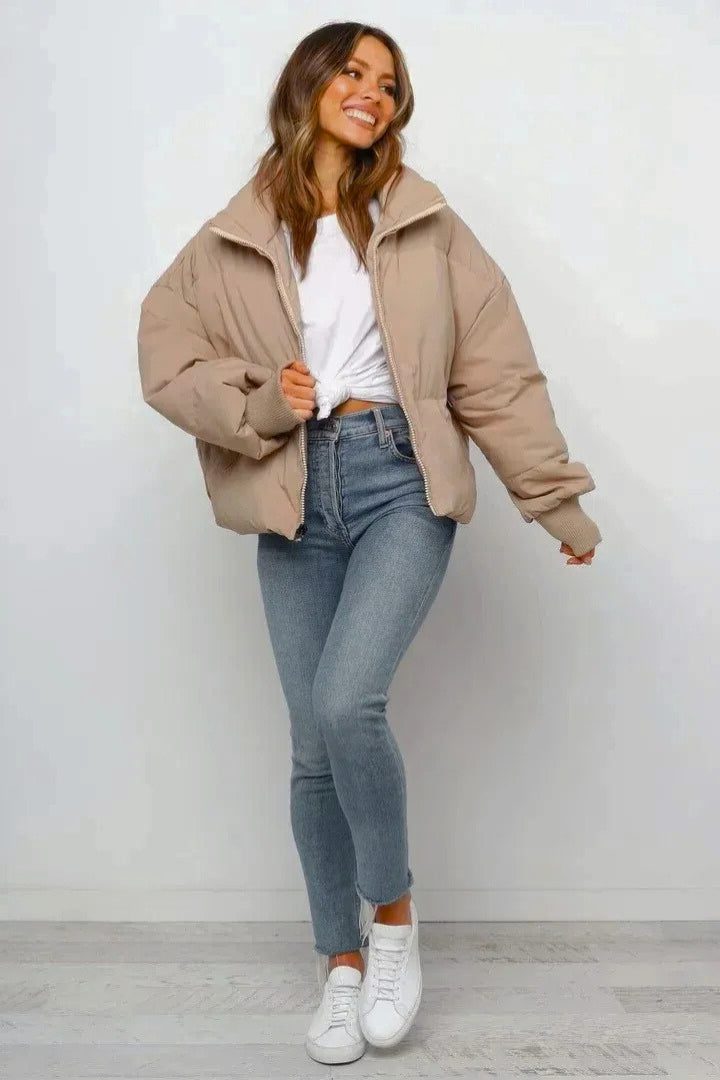 Short Puffer Jacket with Zip for Women - View 4
