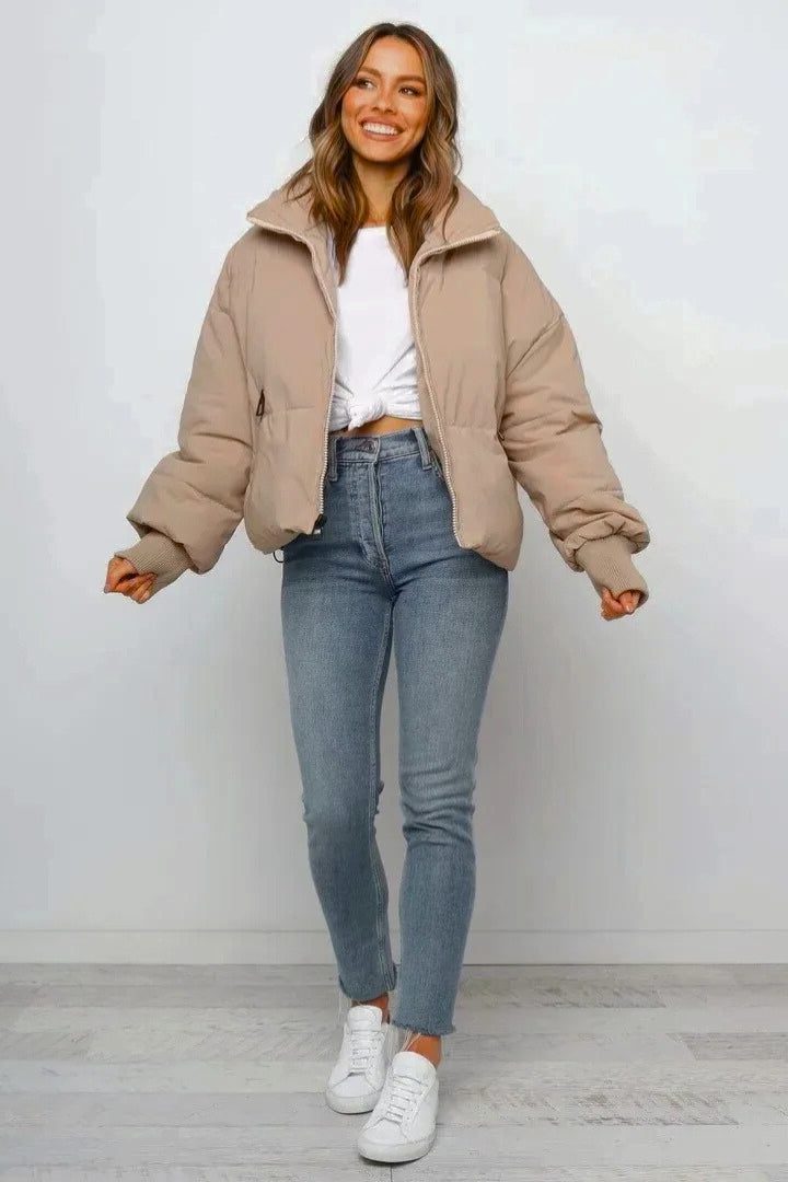 Short Puffer Jacket with Zip for Women - View 5