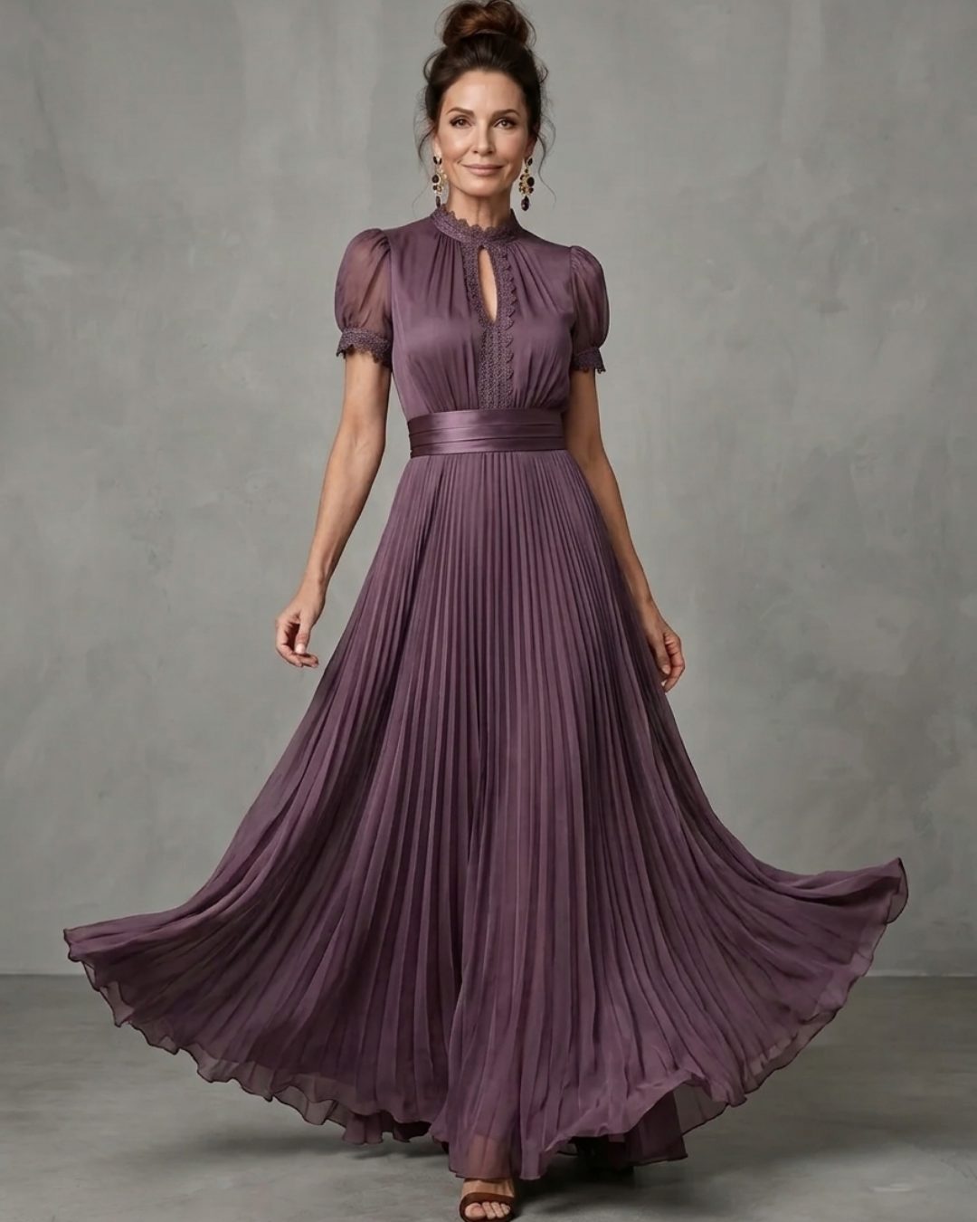Short Sleeve Pleated Maxi Dress for Women