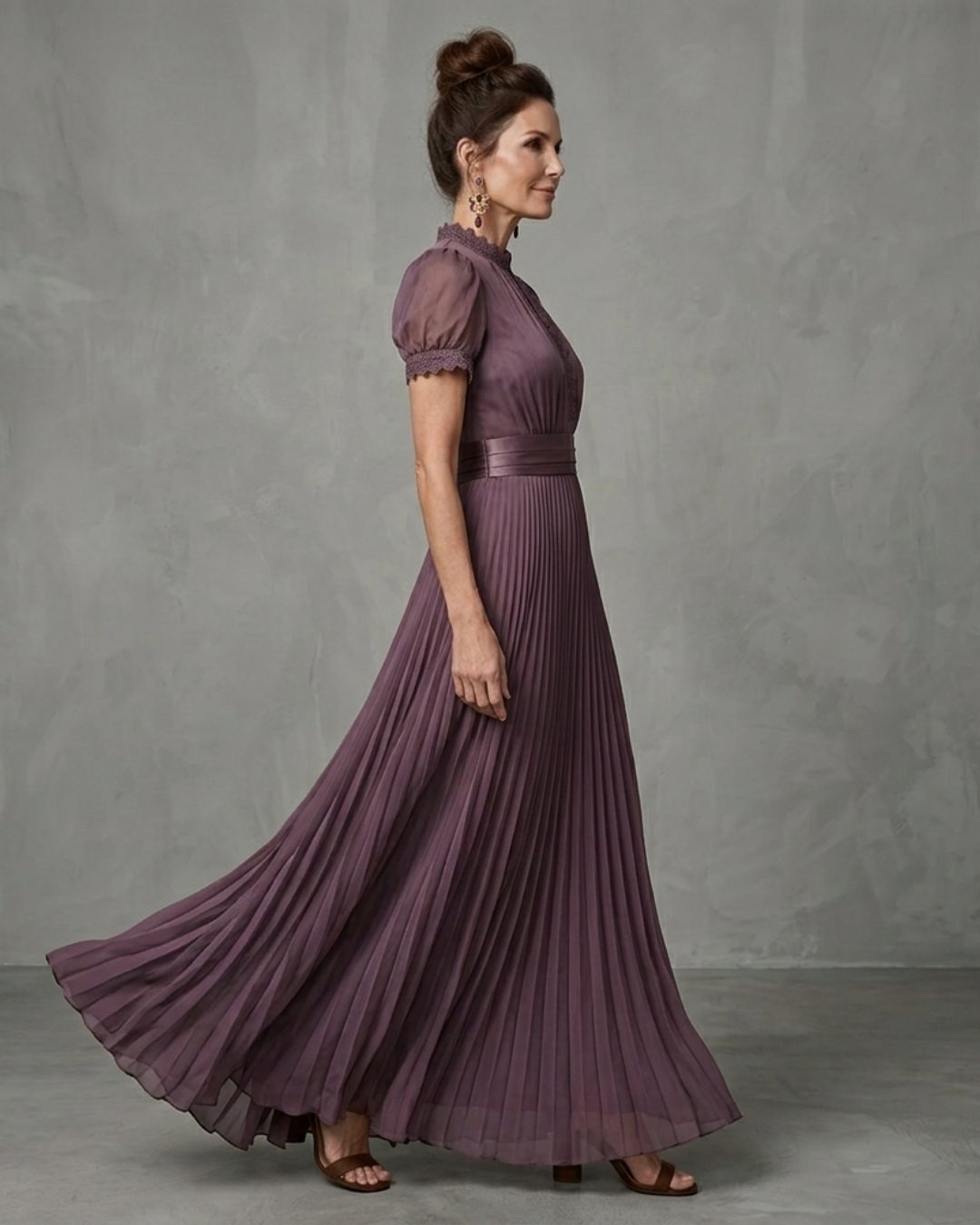 Short Sleeve Pleated Maxi Dress for Women
