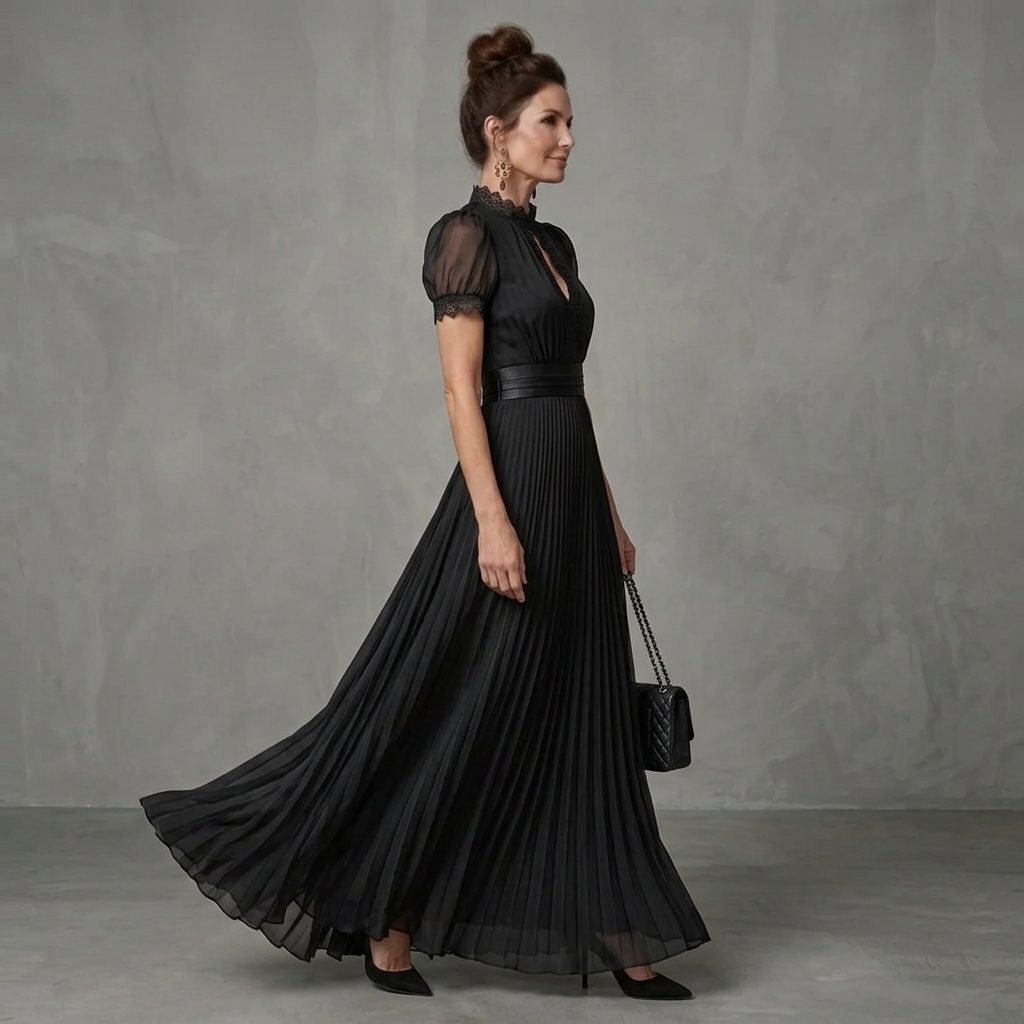 Short Sleeve Pleated Maxi Dress for Women - View 6
