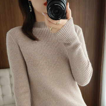 Short Sleeve Ribbed Knit Crew Neck Sweater for Women - Light Camel