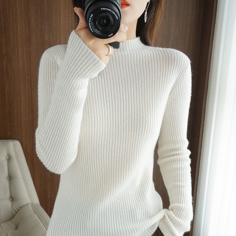 Short Sleeve Ribbed Knit Crew Neck Sweater for Women - White