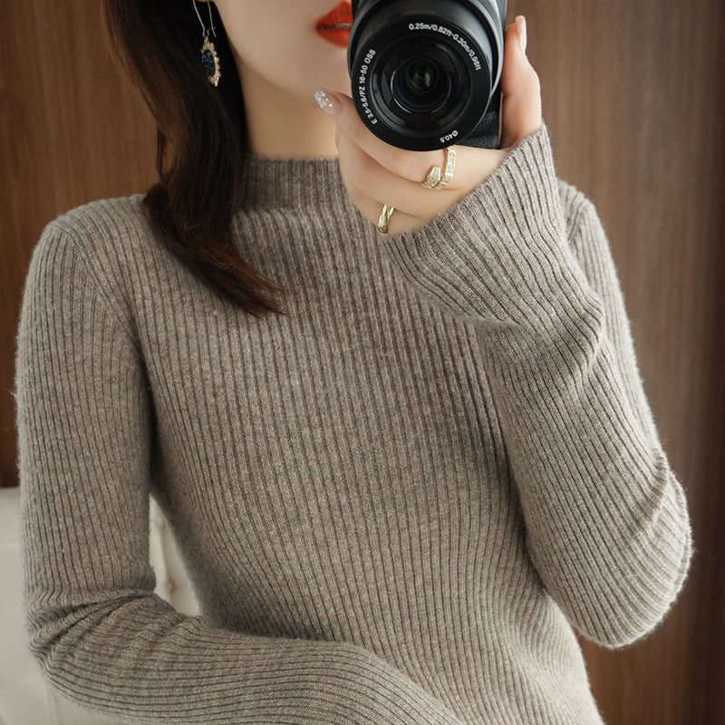 Short Sleeve Ribbed Knit Crew Neck Sweater for Women - Dark Camel