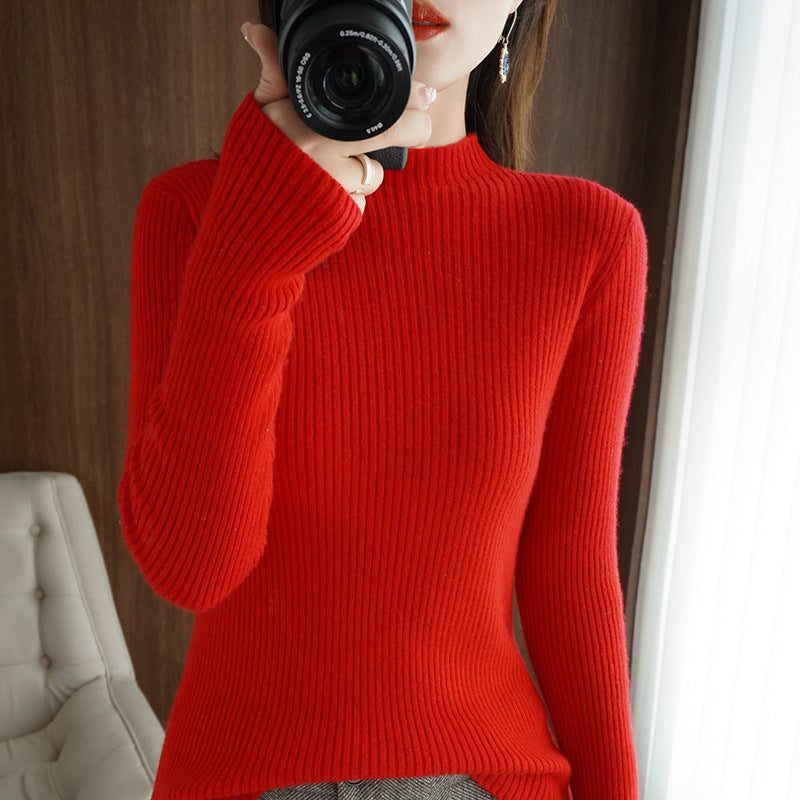 Short Sleeve Ribbed Knit Crew Neck Sweater for Women - Red