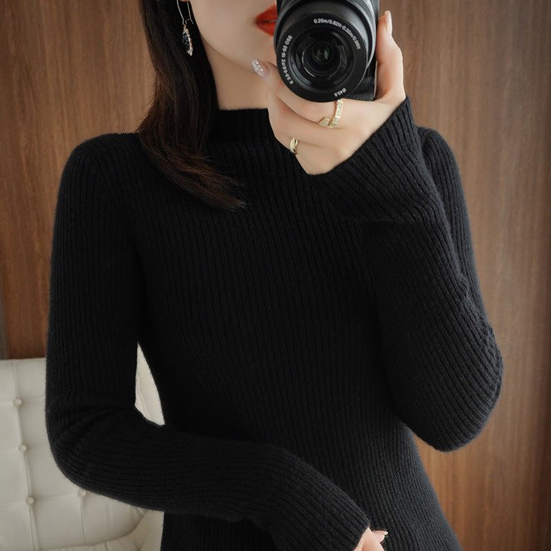 Short Sleeve Ribbed Knit Crew Neck Sweater for Women - Black