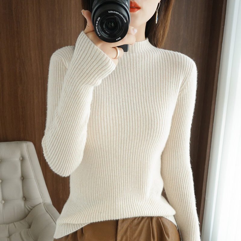 Short Sleeve Ribbed Knit Crew Neck Sweater for Women - Light Beige