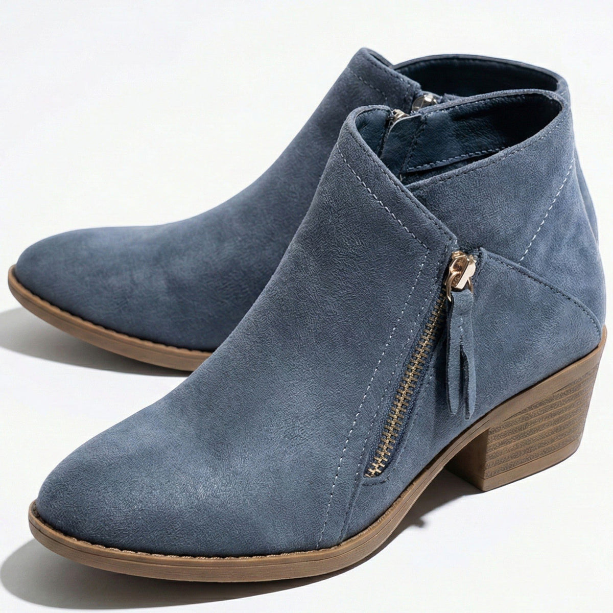 Side Zip Block Heel Ankle Boots for Women