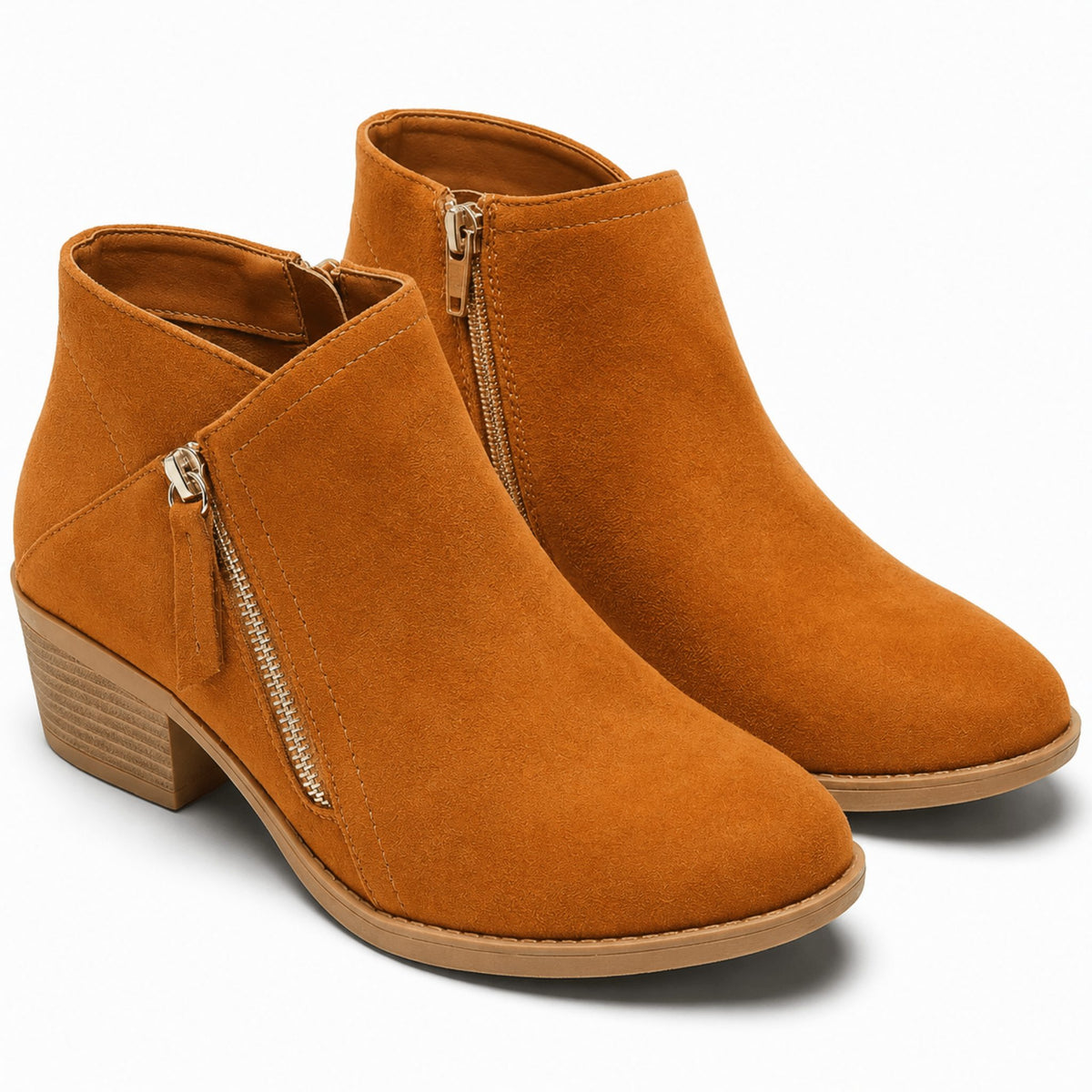 Side Zip Block Heel Ankle Boots for Women - Brown