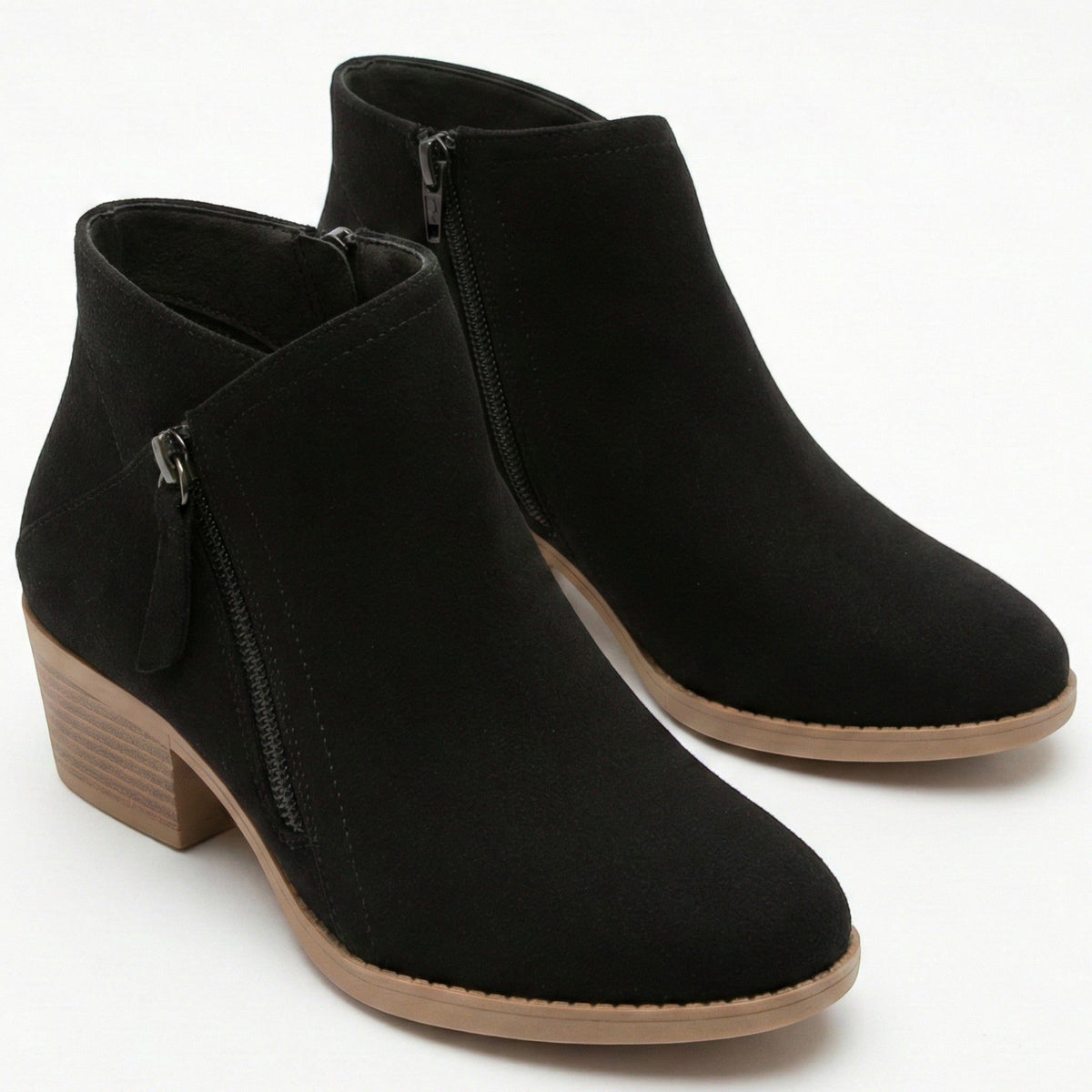 Side Zip Block Heel Ankle Boots for Women - Black