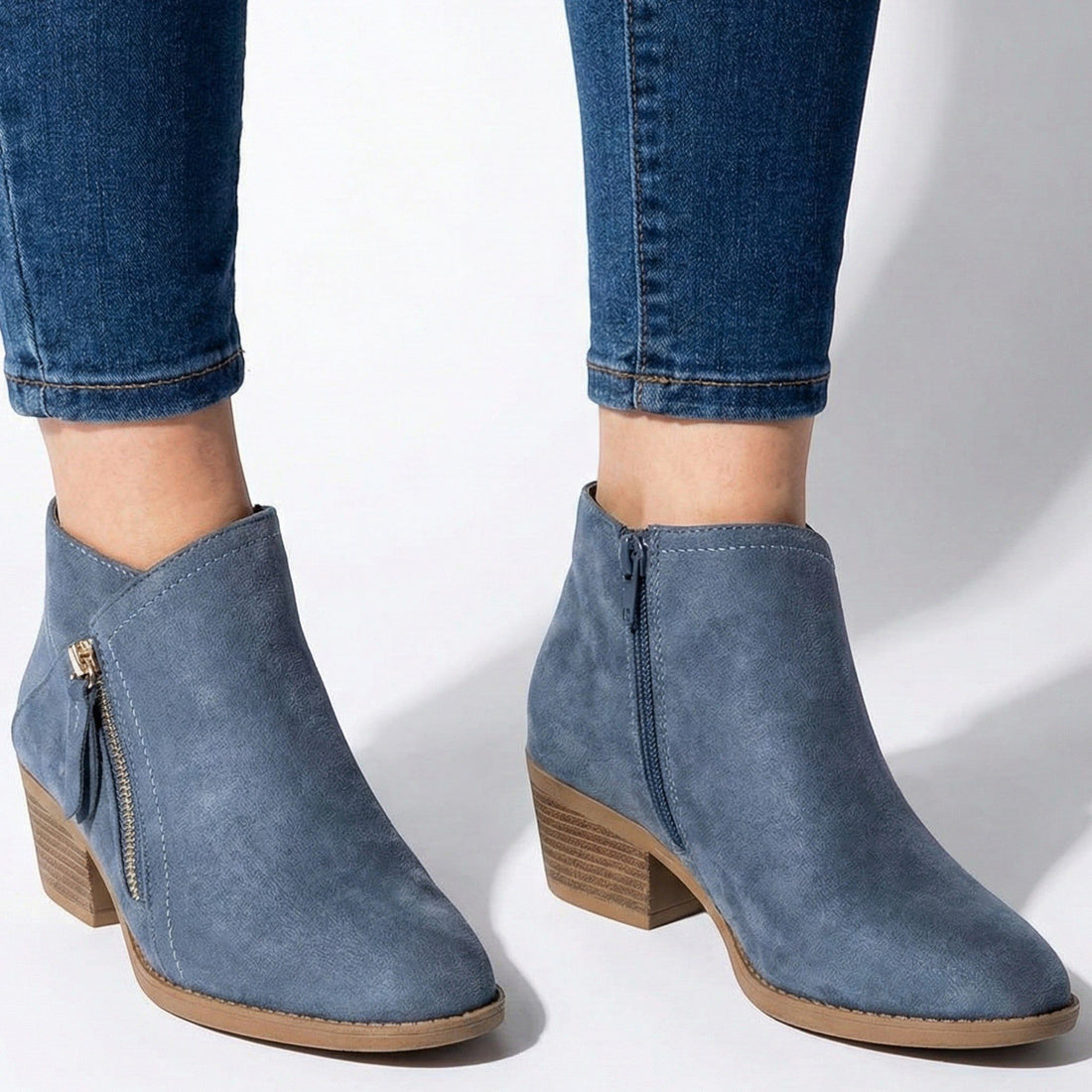 Side Zip Block Heel Ankle Boots for Women