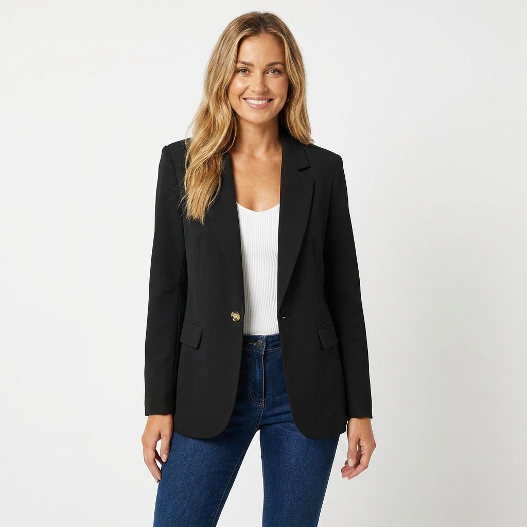 Single-Breasted Tailored Blazer with Notch Lapel for Women