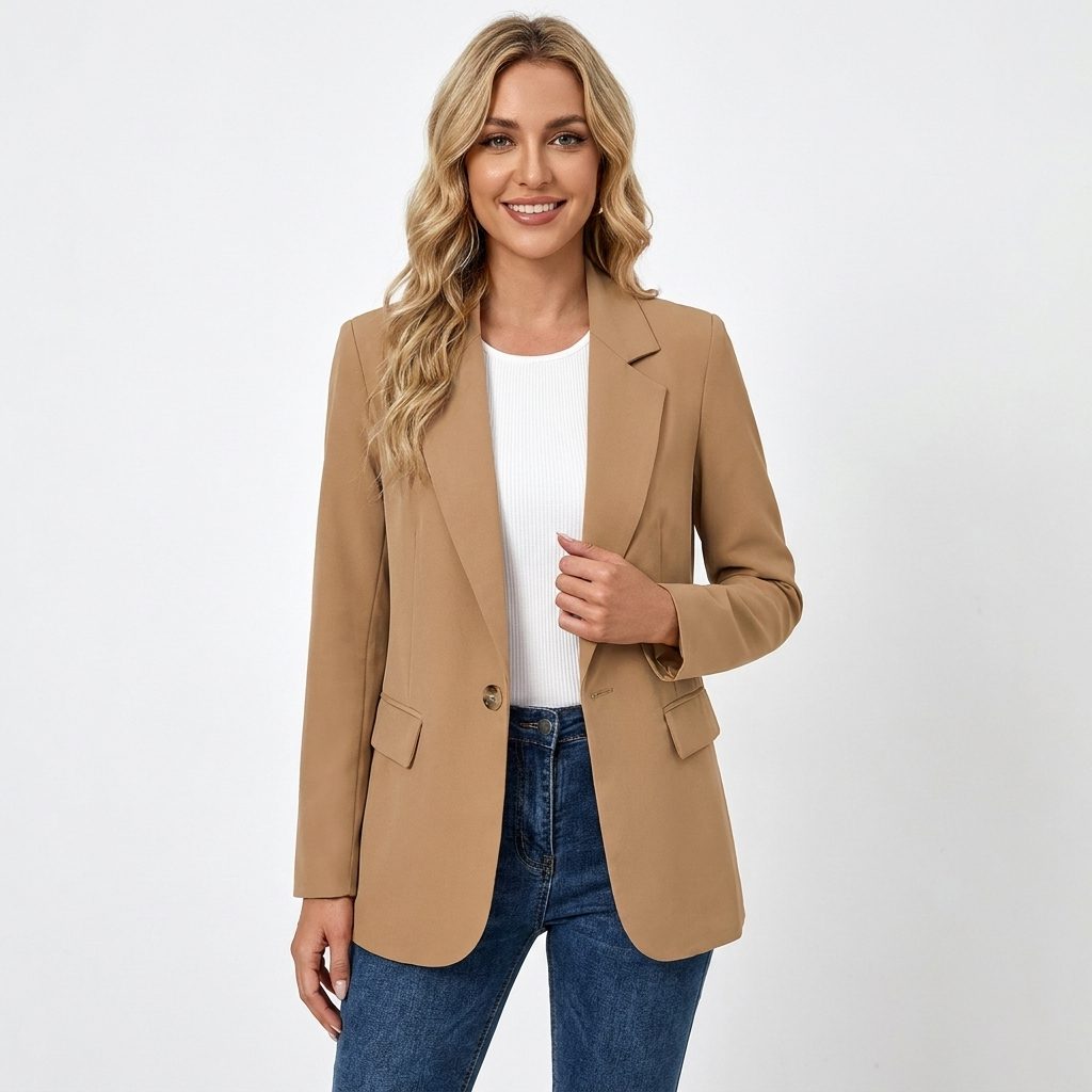 Single-Breasted Tailored Blazer with Notch Lapel for Women - View 3
