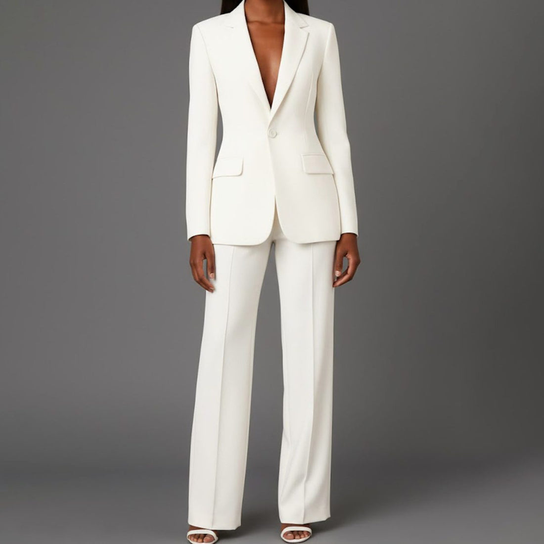 Single-Button Wide Leg Blazer Suit Set for Women