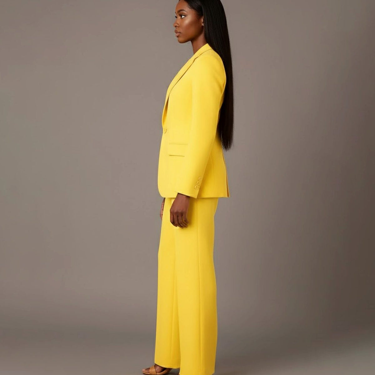 Single-Button Wide Leg Blazer Suit Set for Women - View 16