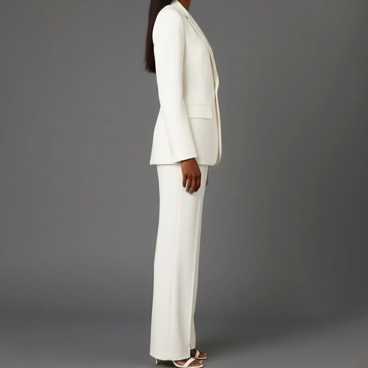 Single-Button Wide Leg Blazer Suit Set for Women - View 3