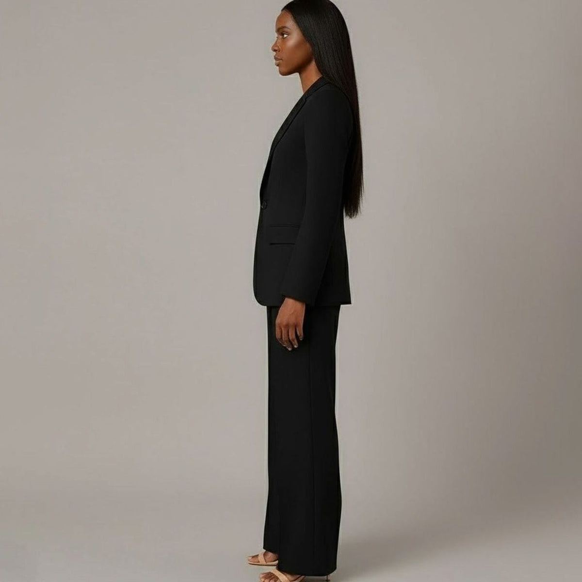 Single-Button Wide Leg Blazer Suit Set for Women - View 5