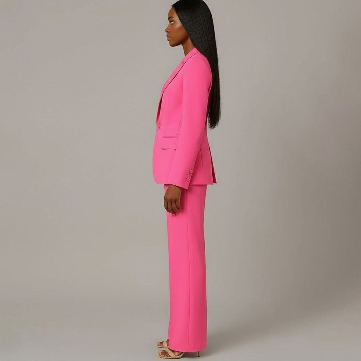 Single-Button Wide Leg Blazer Suit Set for Women - View 8