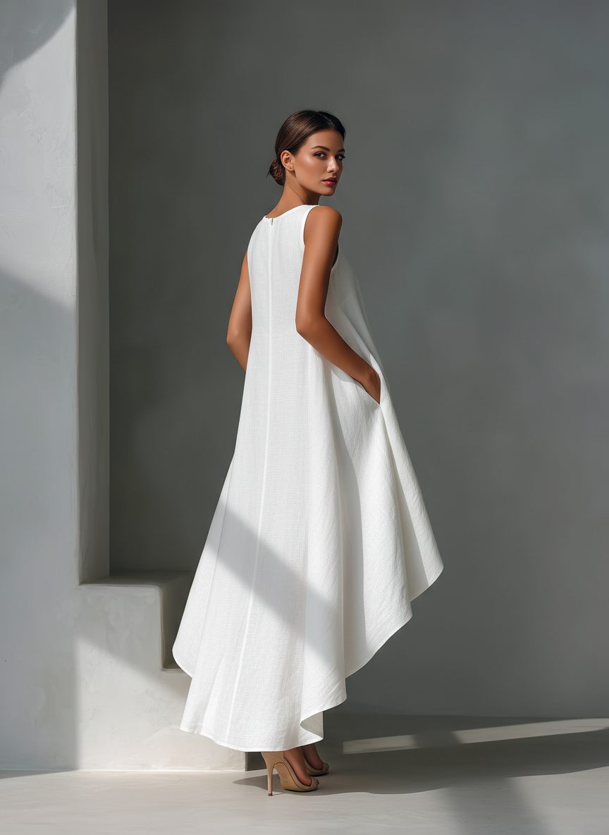 Sleeveless Linen Asymmetric Hem Midi Dress for Women - View 8