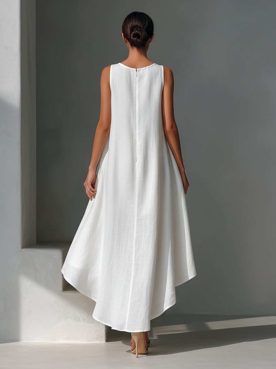 Sleeveless Linen Asymmetric Hem Midi Dress for Women - View 9