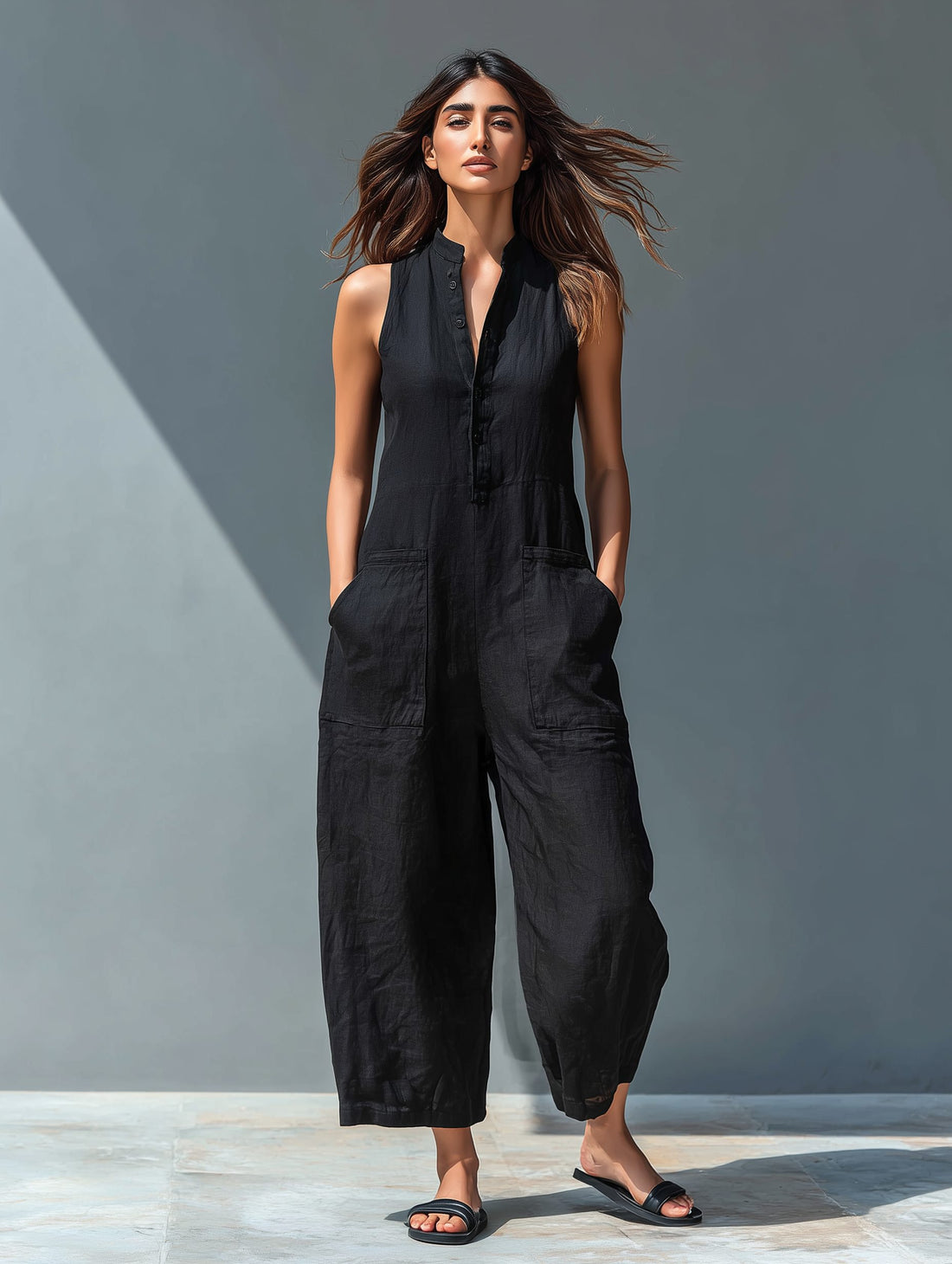 Sleeveless Mandarin Collar Jumpsuit for Women