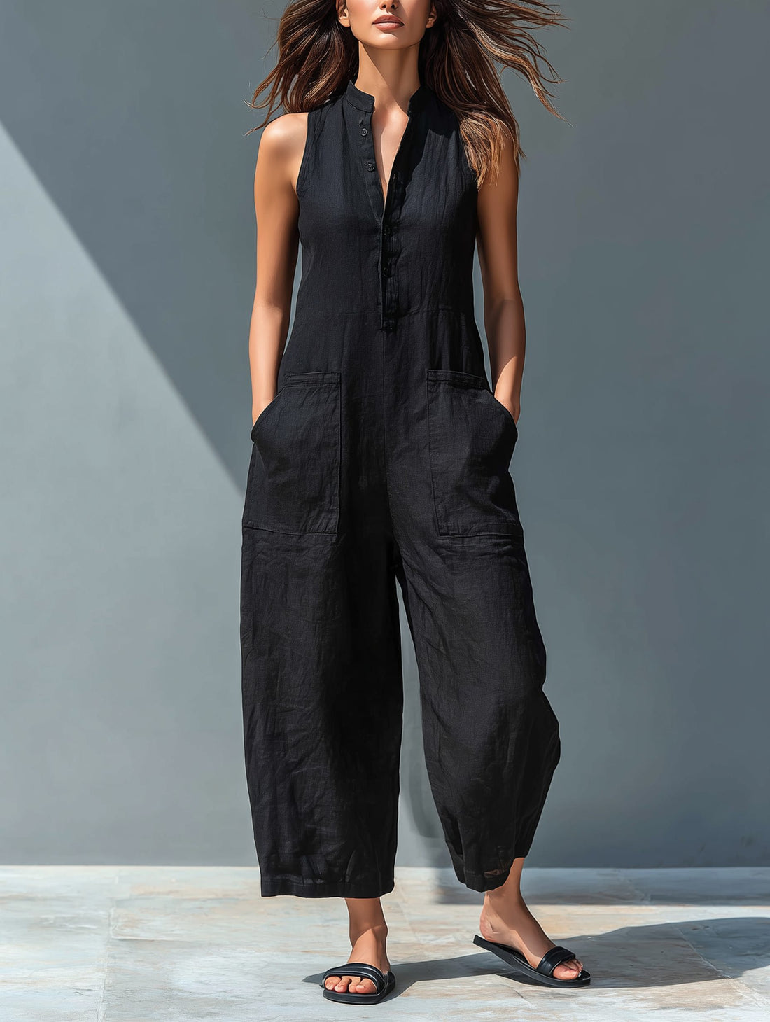 Sleeveless Mandarin Collar Jumpsuit for Women