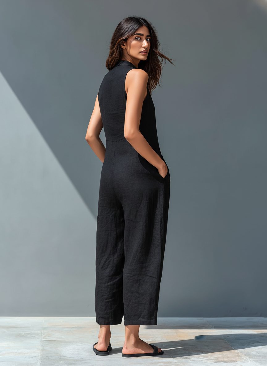 Sleeveless Mandarin Collar Jumpsuit for Women - View 3