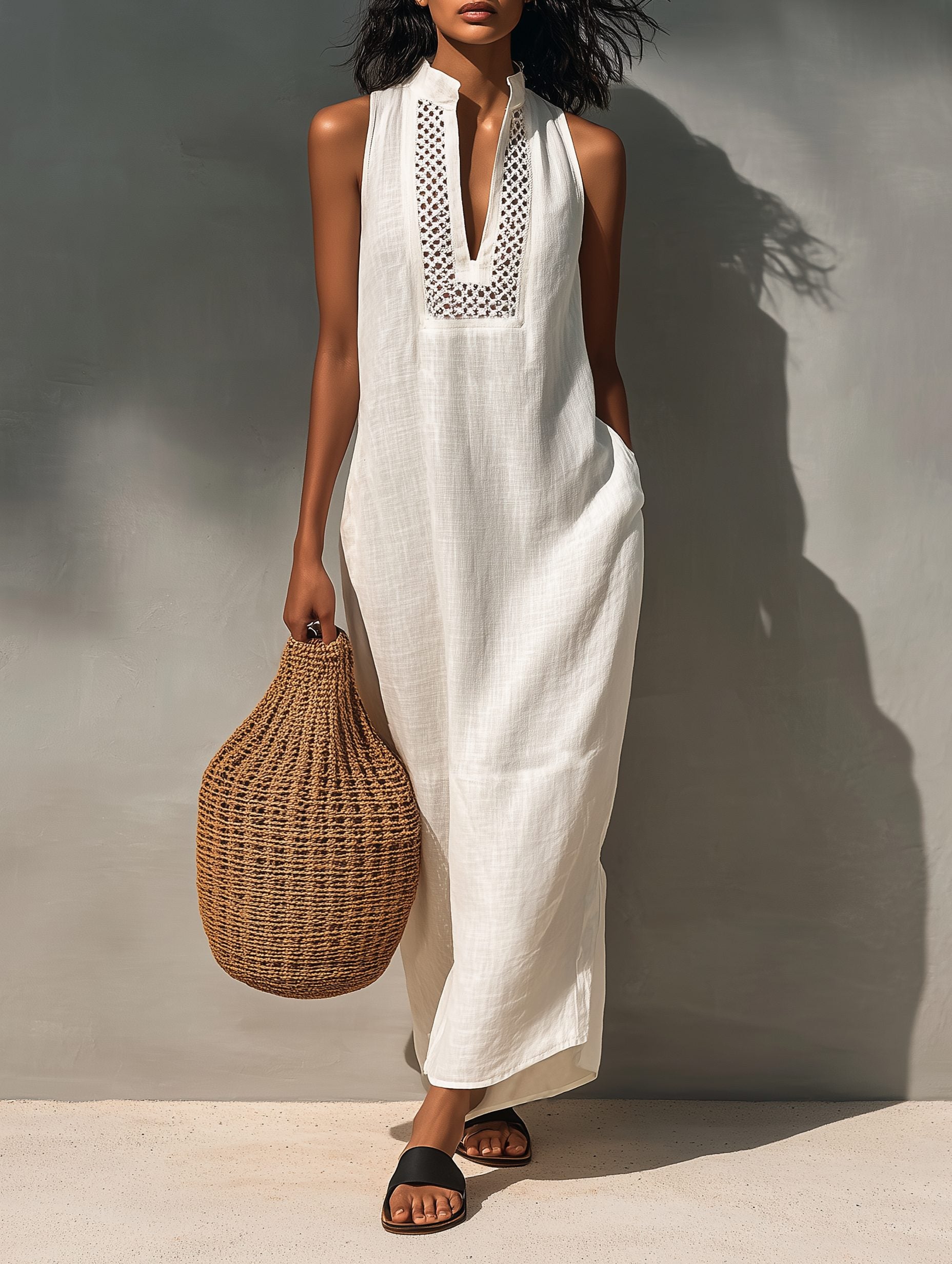 Sleeveless Maxi Dress with Cutout Neckline for Women