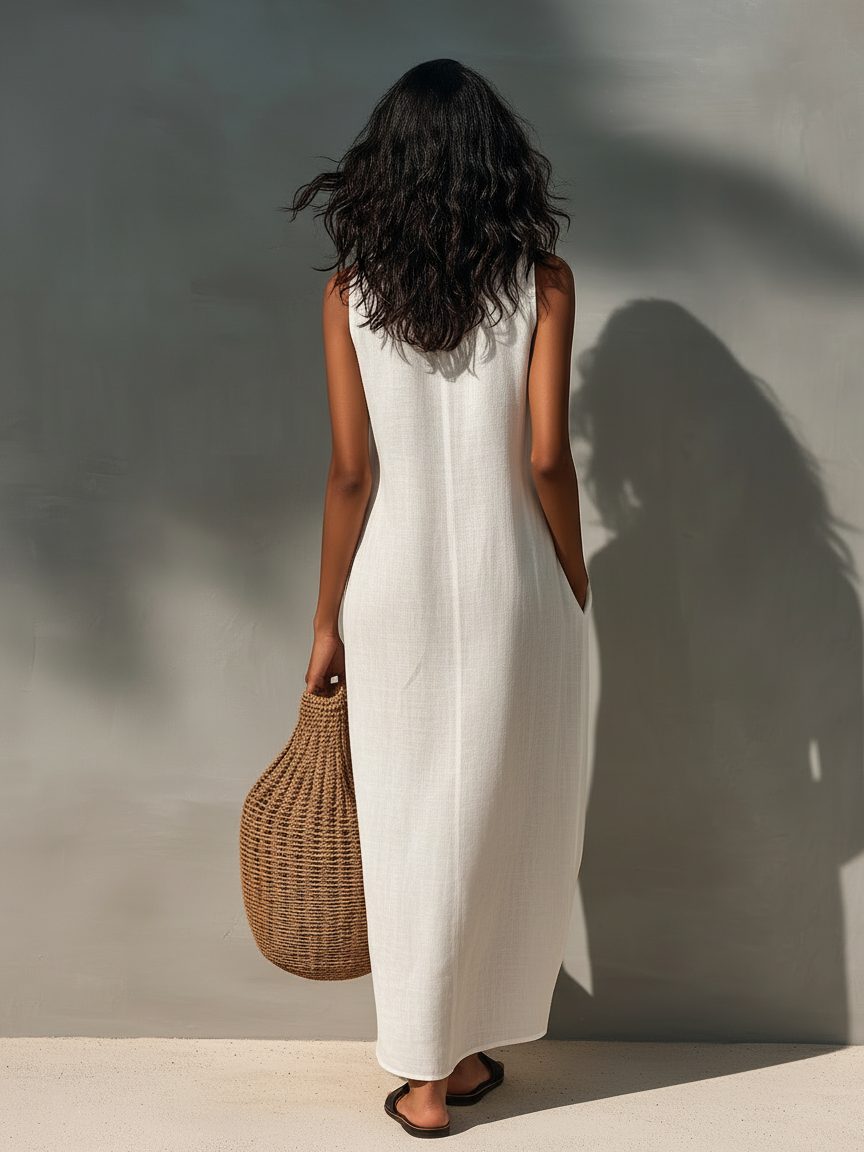 Sleeveless Maxi Dress with Cutout Neckline for Women