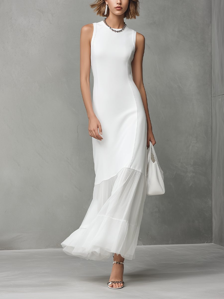 Sleeveless Midi Dress with Pleated Hem for Women