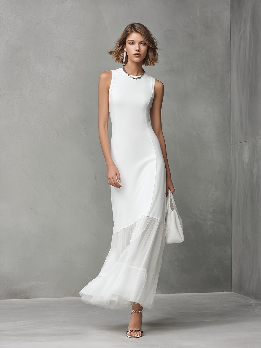 Sleeveless Midi Dress with Pleated Hem for Women