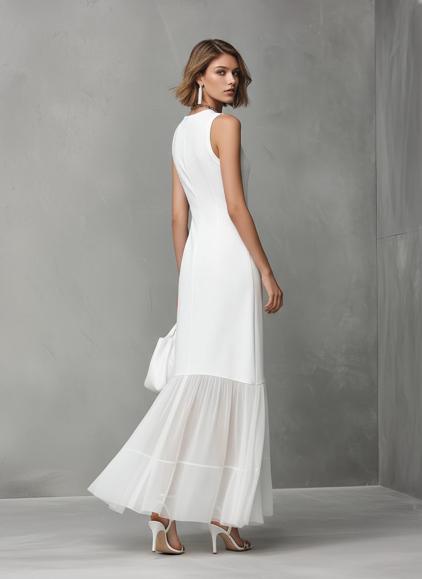 Sleeveless Midi Dress with Pleated Hem for Women - View 5