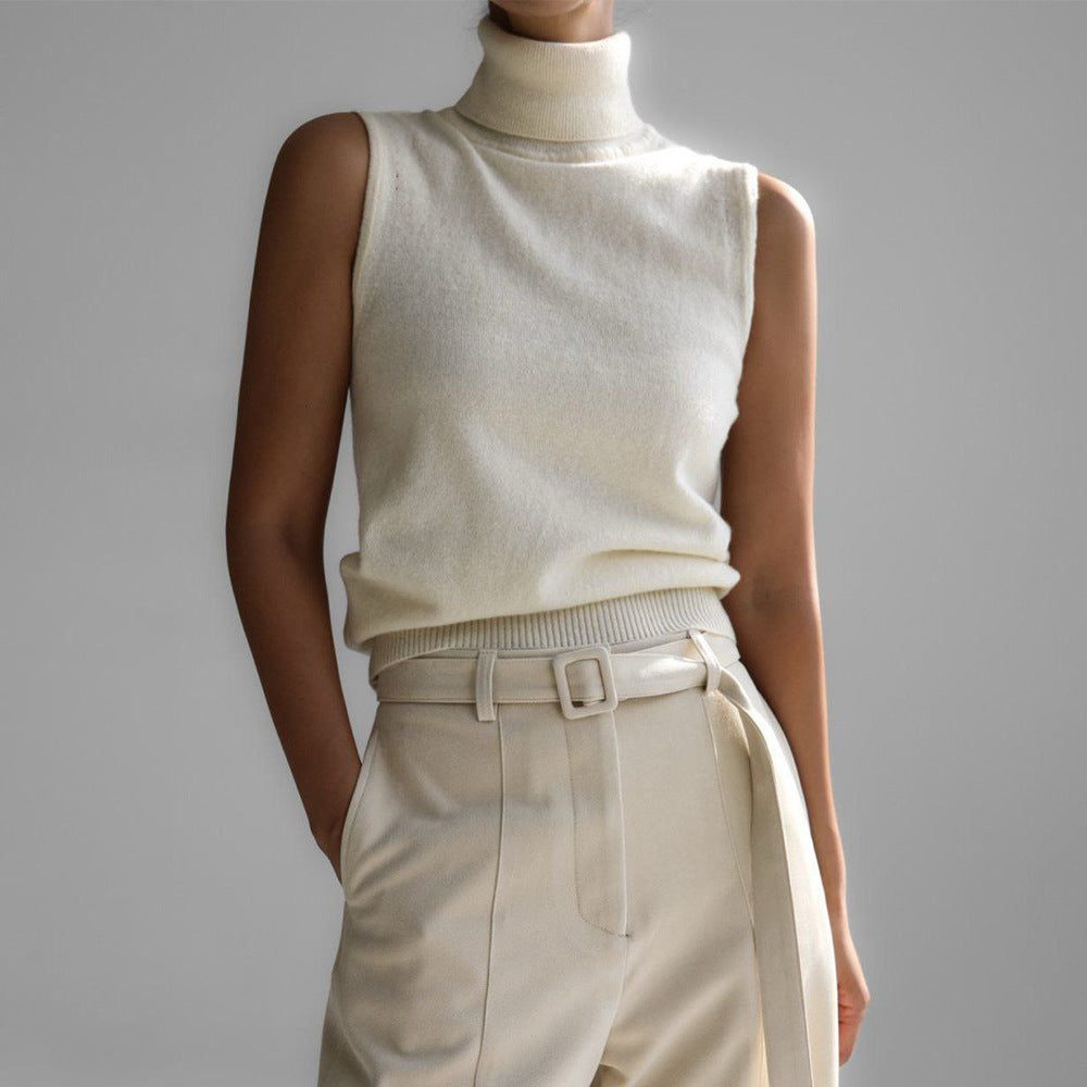 Sleeveless Roll Neck Knit Sweater for Women