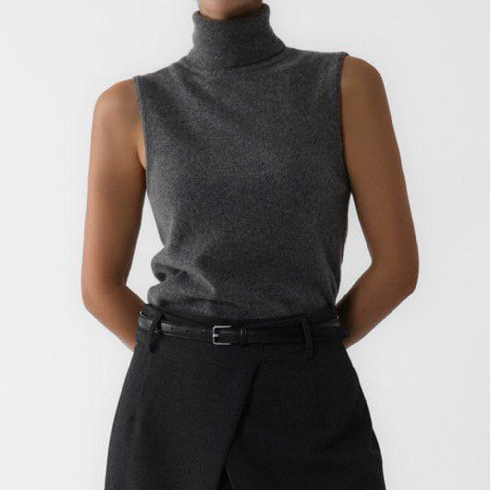 Sleeveless Roll Neck Knit Sweater for Women - Dark gray