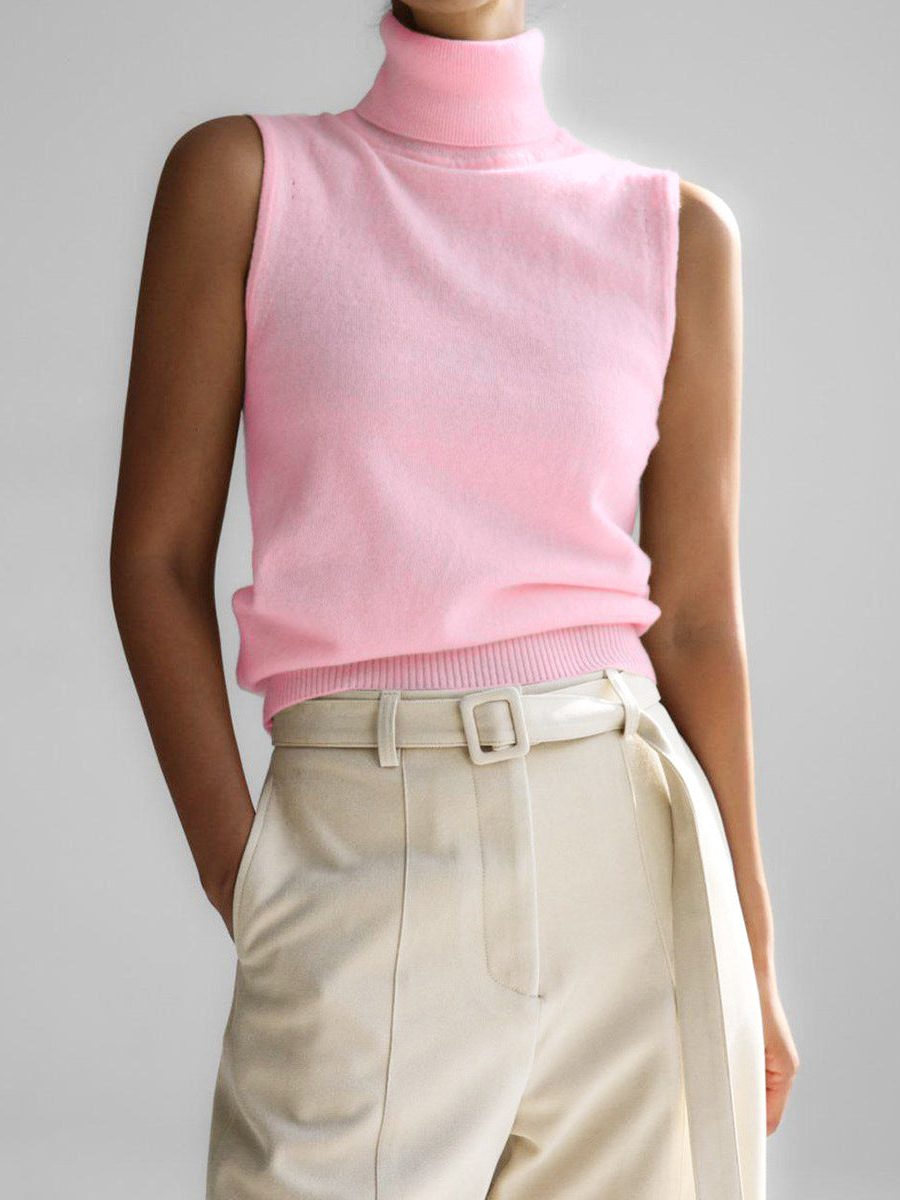 Sleeveless Roll Neck Knit Sweater for Women - View 8
