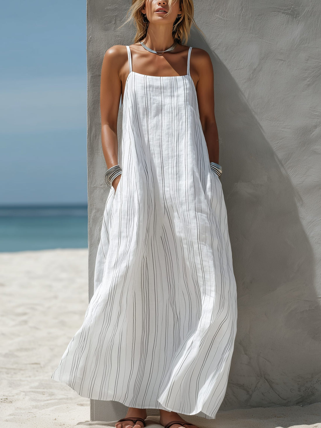 Sleeveless Vertical Striped Maxi Dress for Women