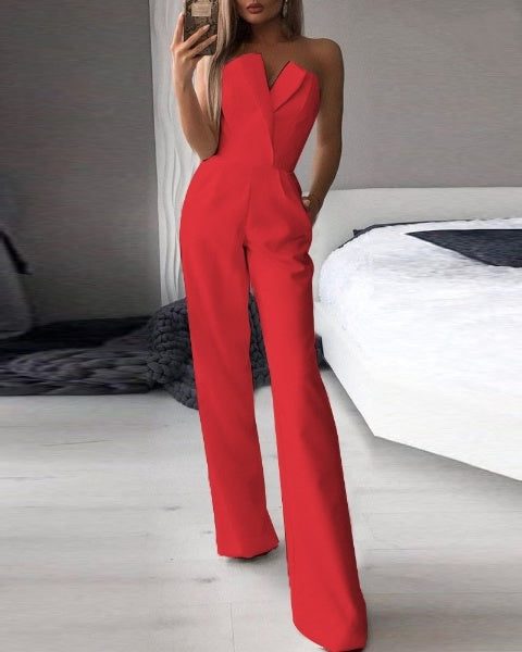Sleeveless Wide Leg Jumpsuit for Women - Red