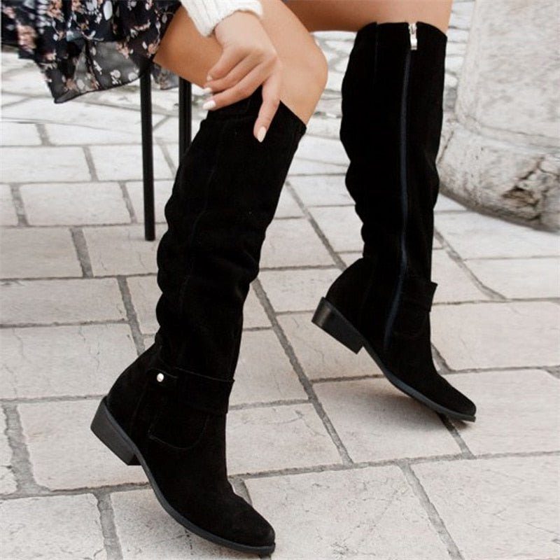 Slouch Knee High Boots for Women - Black
