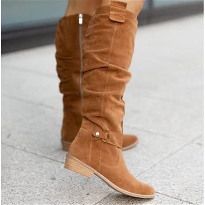 Slouch Knee High Boots for Women - Khaki