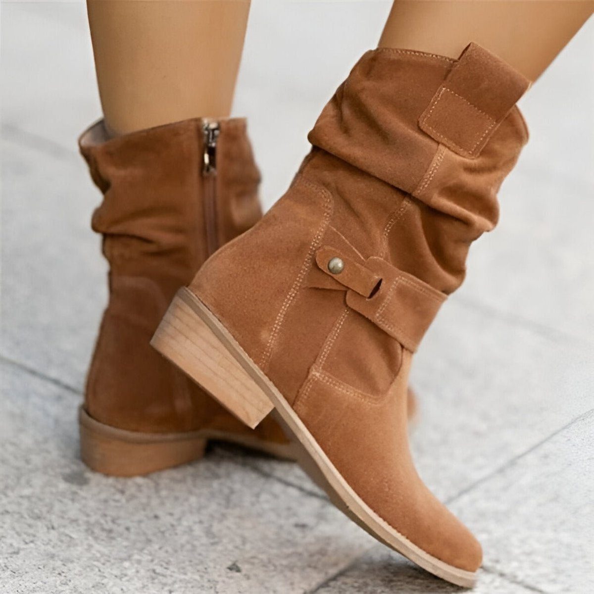 Slouchy Block Heel Mid-Calf Boots for Women