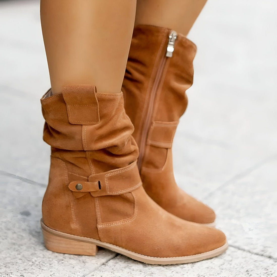 Slouchy Block Heel Mid-Calf Boots for Women