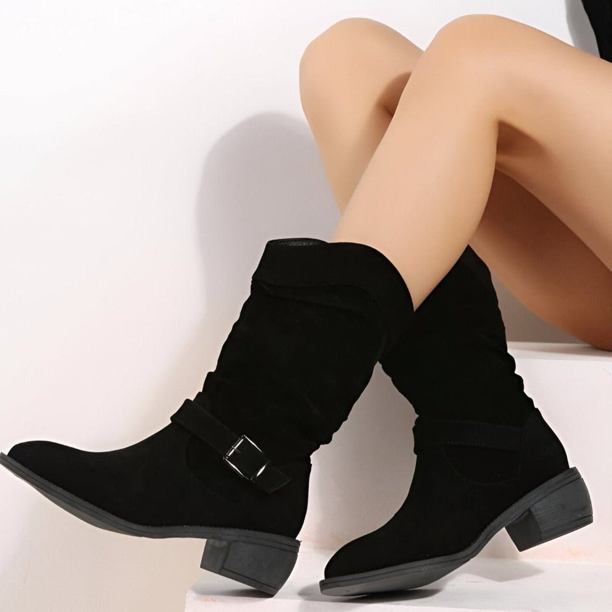 Slouchy Block Heel Mid-Calf Boots for Women - View 4