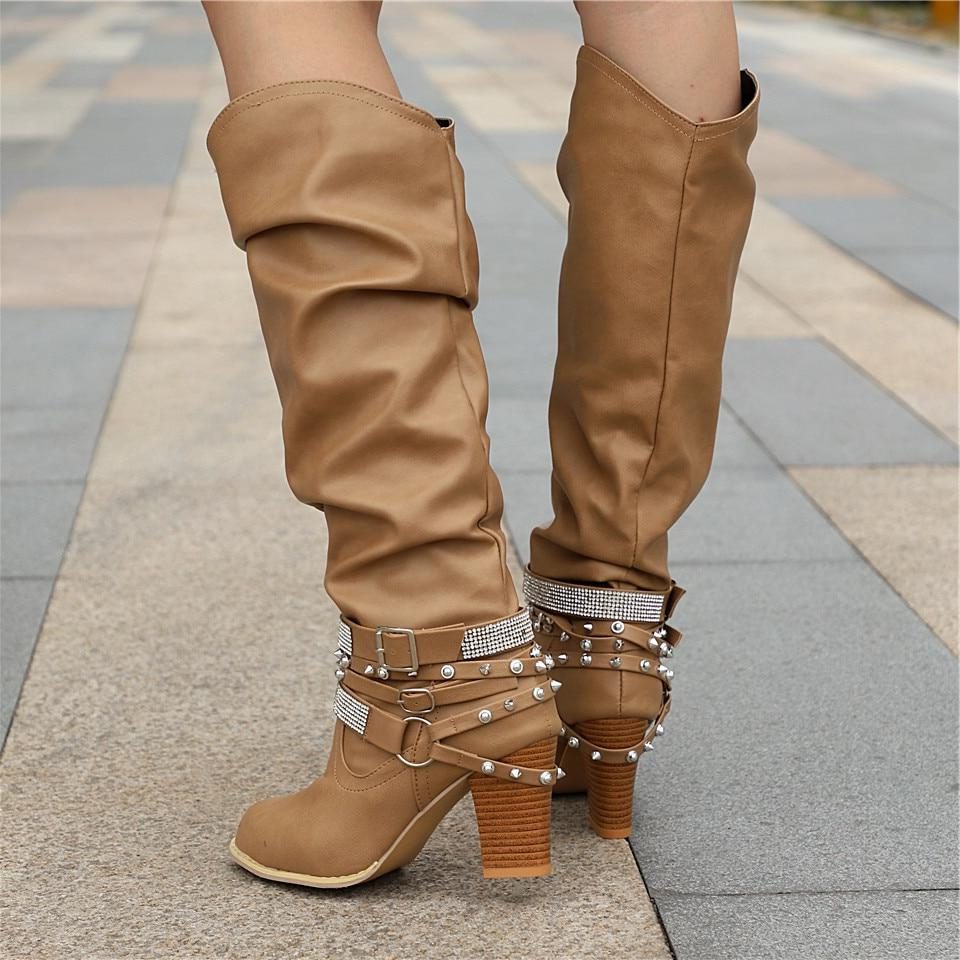 Slouchy Knee-High Block Heel Boots for Women - View 10
