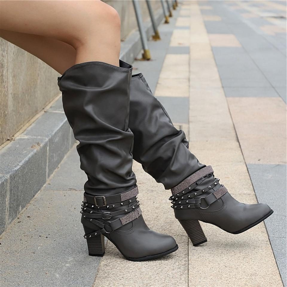 Slouchy Knee-High Block Heel Boots for Women - View 11