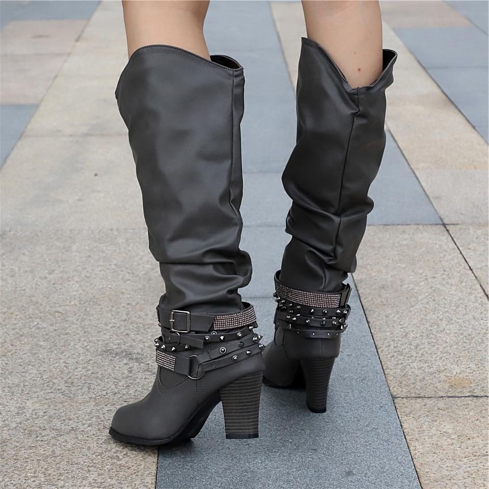 Slouchy Knee-High Block Heel Boots for Women - View 12