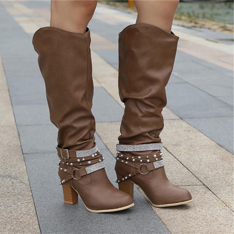 Slouchy Knee-High Block Heel Boots for Women - View 6