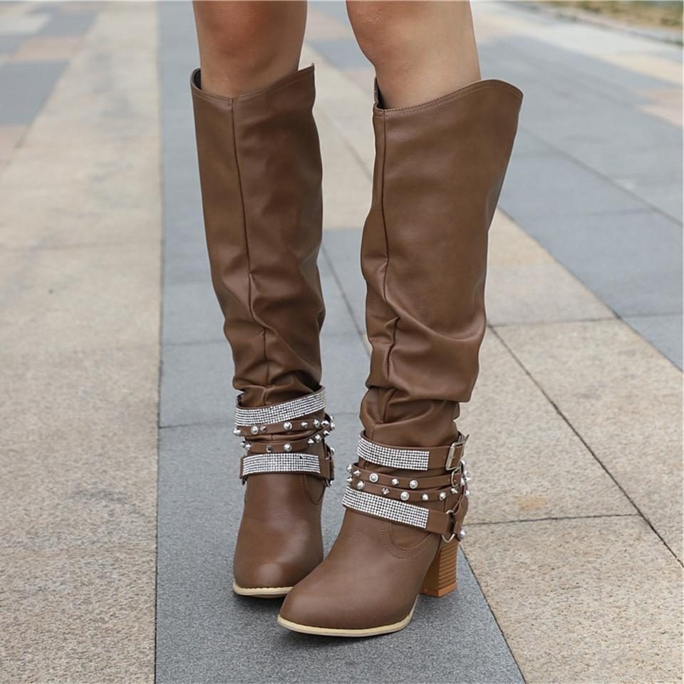 Slouchy Knee-High Block Heel Boots for Women - View 7